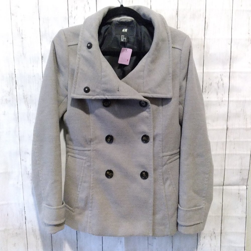 EUC - H&M Double Breasted Gray Pea Coat Size 8